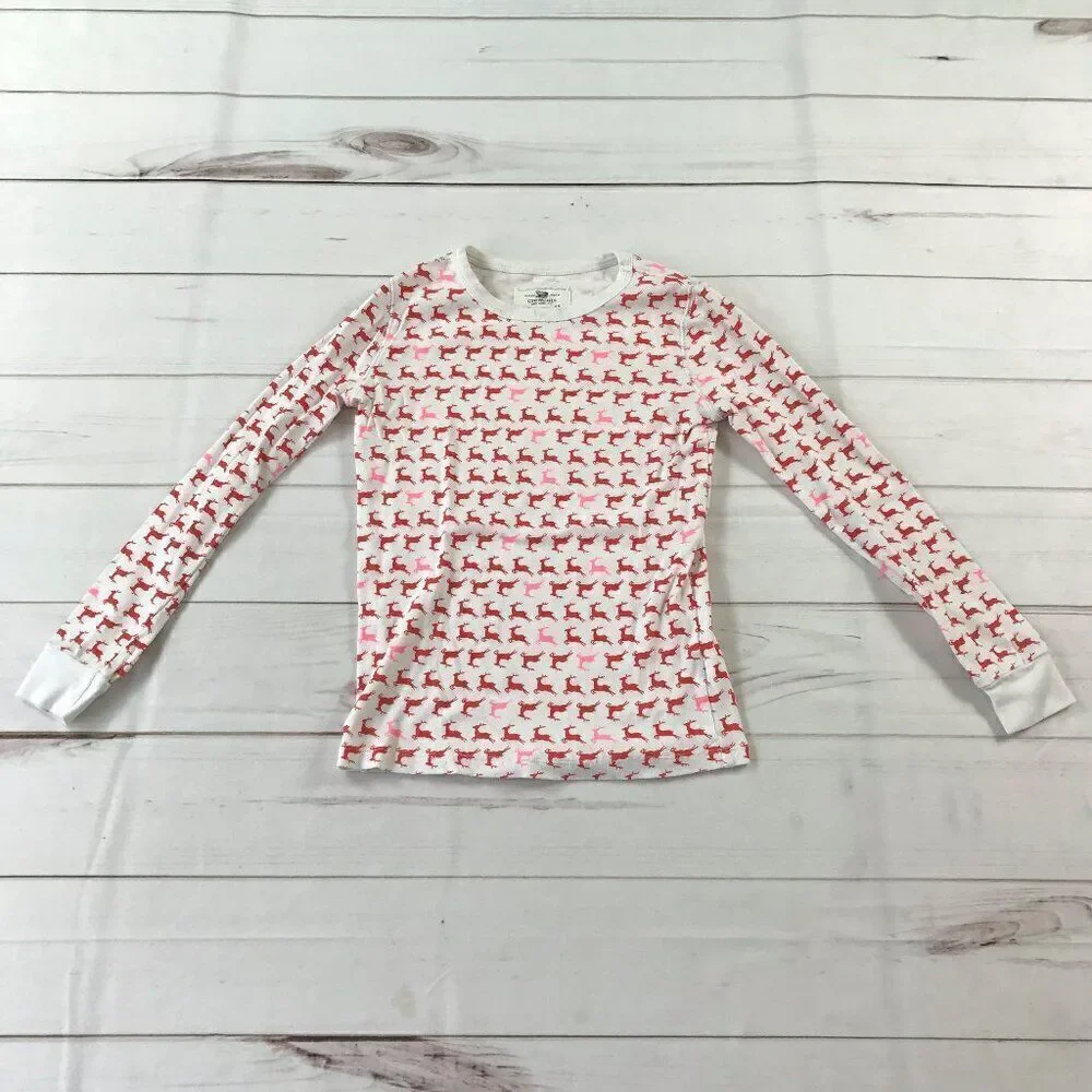 J.Crew Kids Girls Size 12 Red Prancing Reindeers White Pajama Set